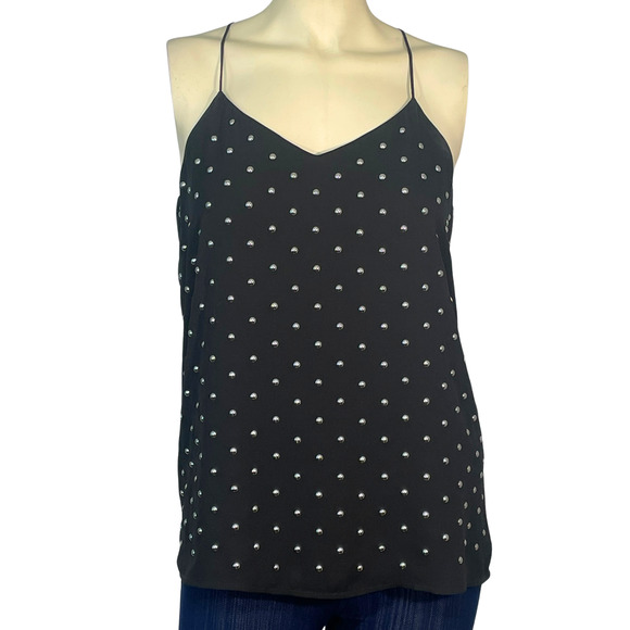 Express Sz S Spaghetti Strap Halter Tank Silver Studs Chiffon Fabric Black Biker - Picture 1 of 8